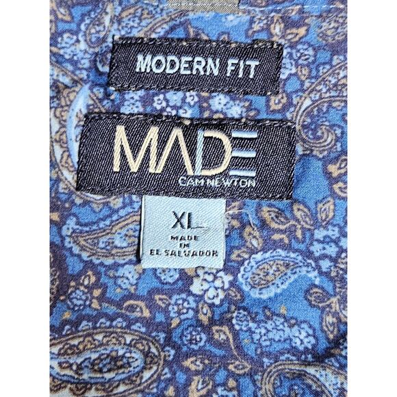 MADE Cam Newton Shirt Mens Extra Large Blue All Over Flower Print Modern Fit - Picture 3 of 6